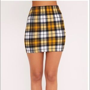 Yellow Check Print Mini Skirt